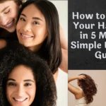 A collage featuring women with diverse hair textures, including straight, wavy, and curly hair types, alongside a smaller image of a woman showcasing long brunette curls and text that reads "How to Identify Your Hair Type in 5 Minutes.