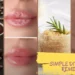 A collage featuring simple DIY lip care remedies, showing coffee beans and grounds, a before-and-after comparison of dry, chapped lips becoming soft and hydrated, a jar of sugar scrub with a rosemary sprig, and a person applying a homemade lip balm.