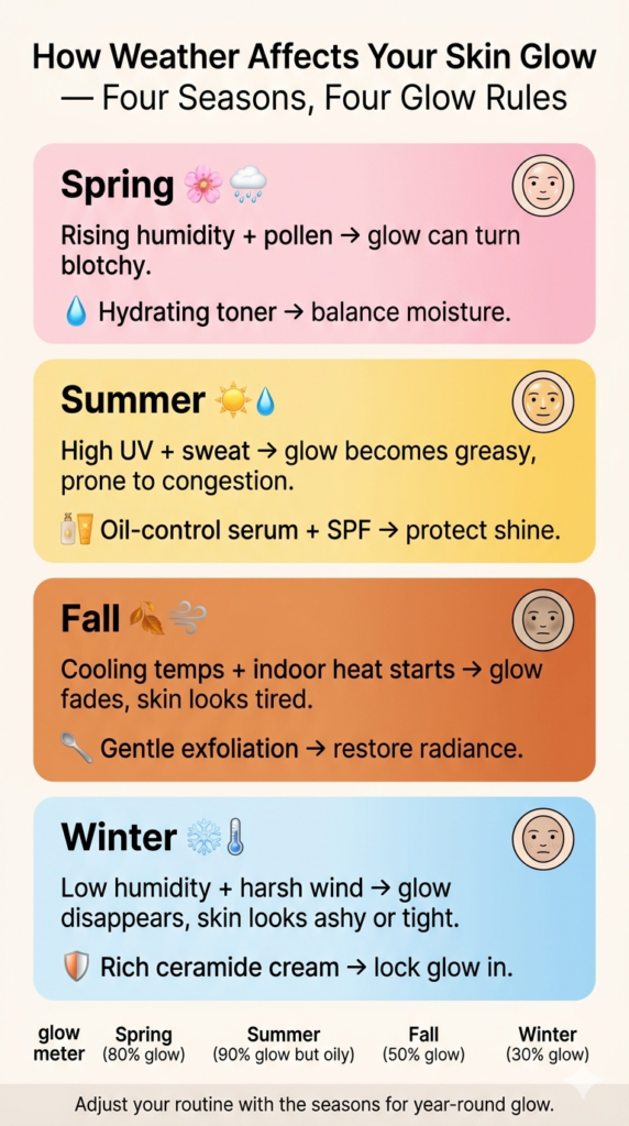 "before and after photos demonstrating how weather affects your skin glow"