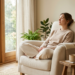 woman practicing self-care without spending money by sitting quietly and breathi